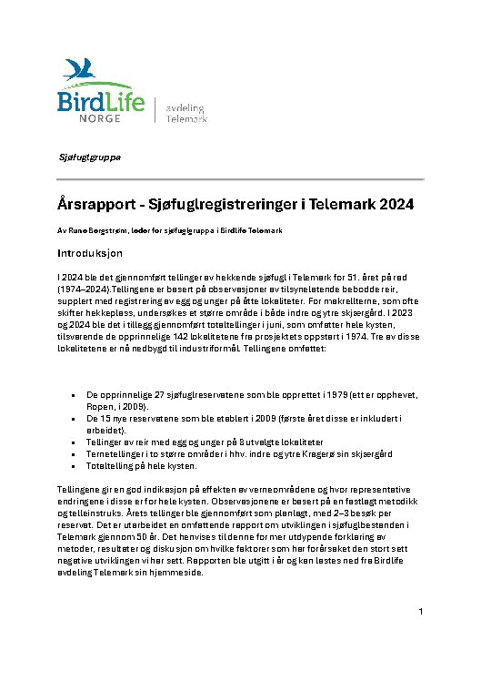 Årsrapport sjøfugl Telemark 2024